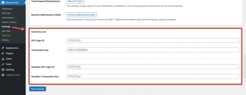 Authorize.net settings