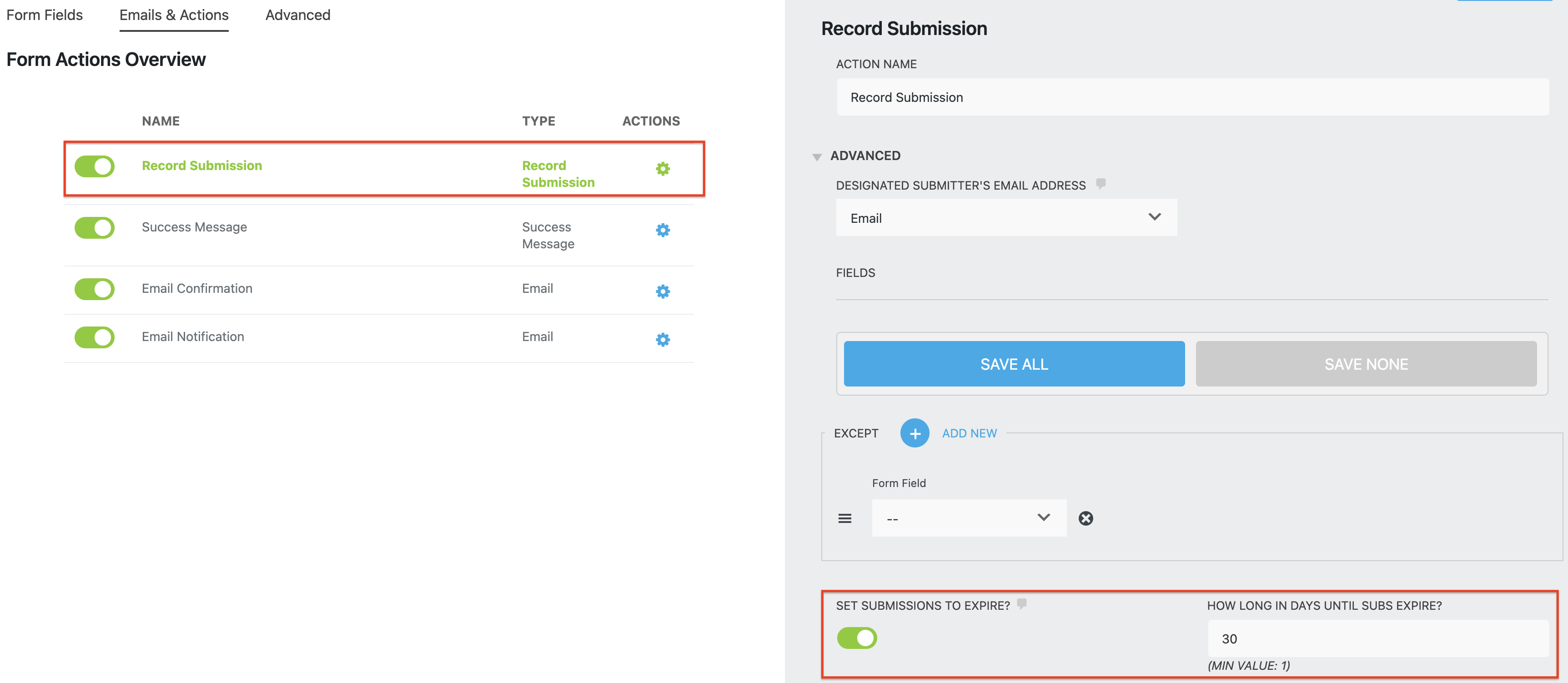 record submission in wordpress gdpr