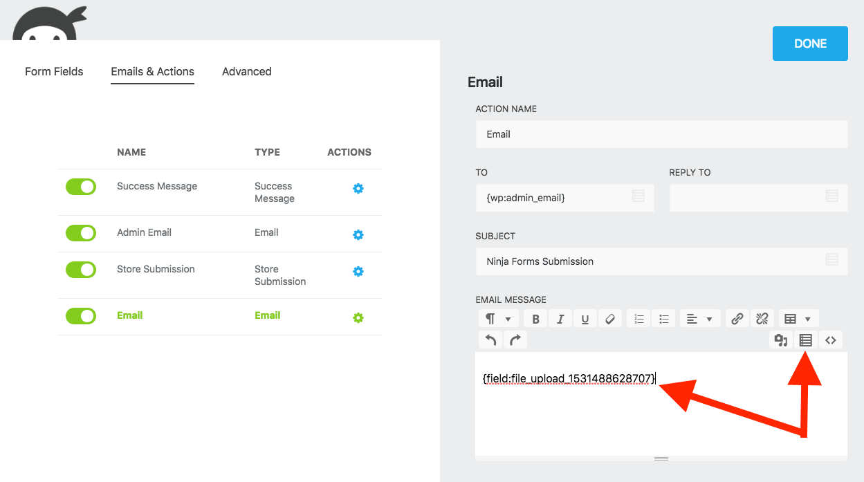 File Uploads Email Action
