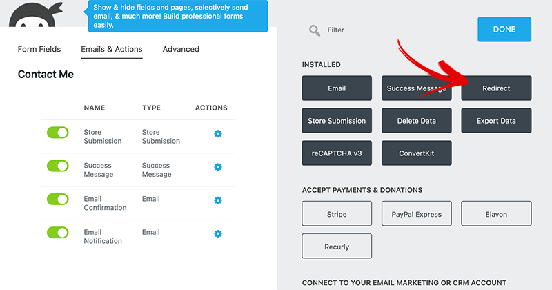 add redirect to your form