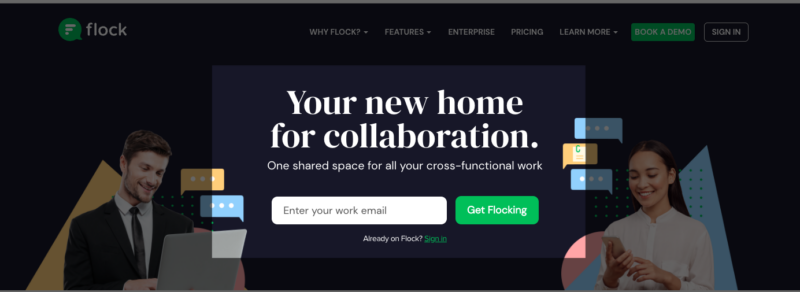 Example of the Above the Fold design method being used on the Flock website 