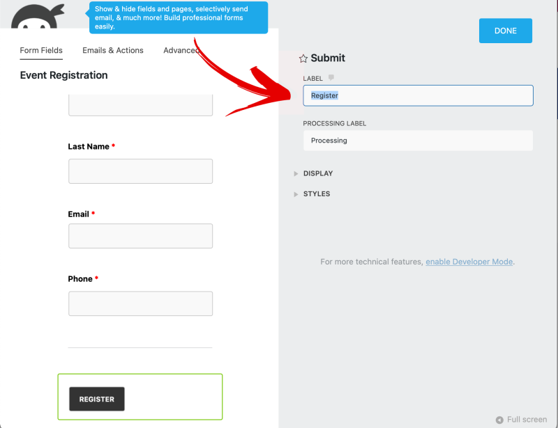 change text on the submit button