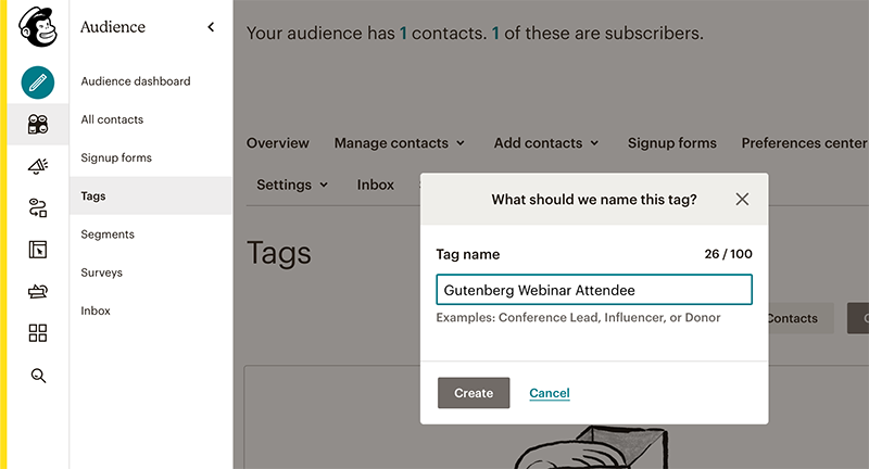 Create a new tag in your Mailchimp account