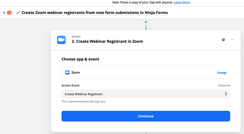 Create a webinar in Zapier