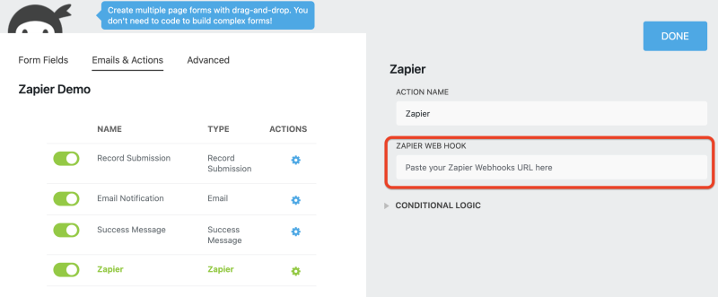 Zapier Webhook Ninja Forms