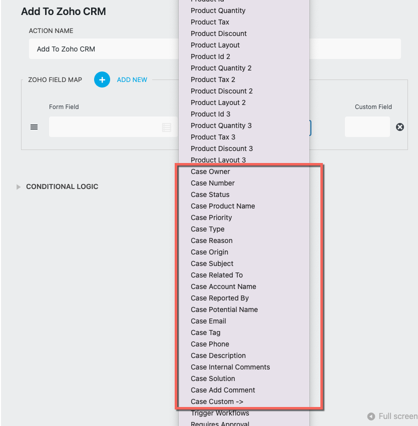 Case Module field map lookup
