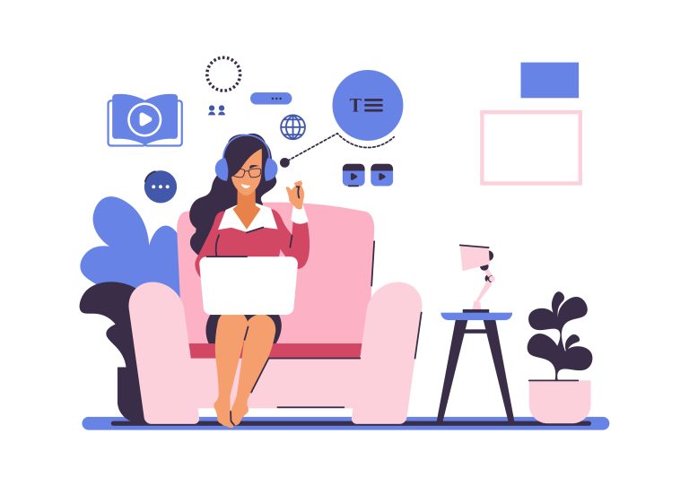 girl on couch with computer