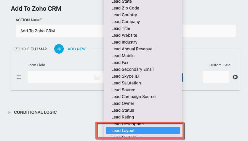 Lead Layout field map