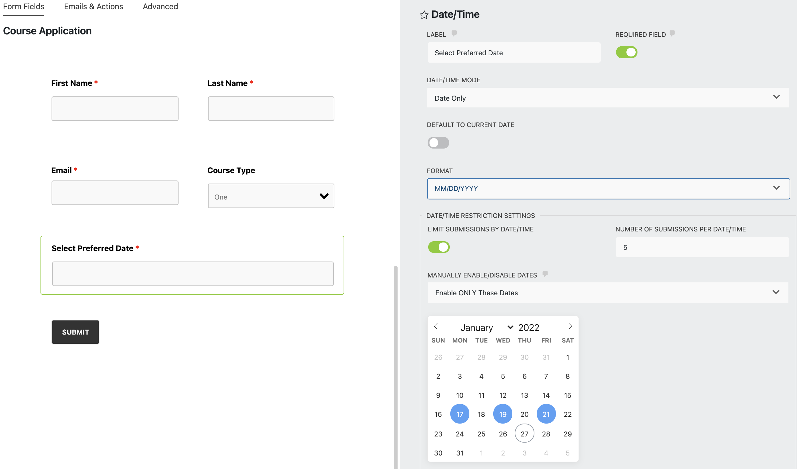 Limit submission per date