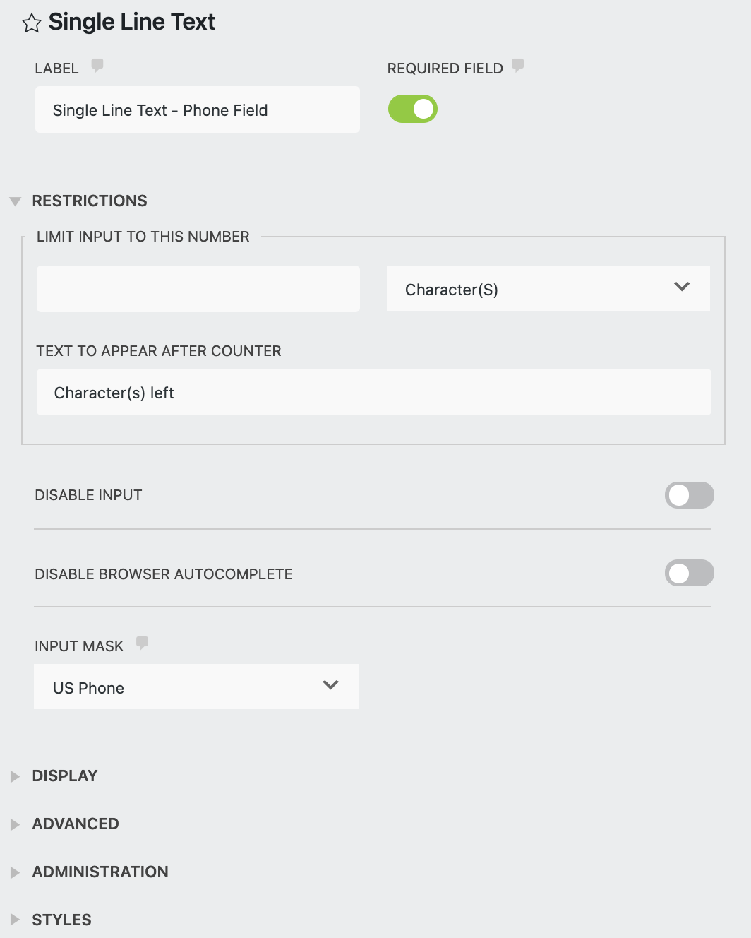 Single Line Text Field