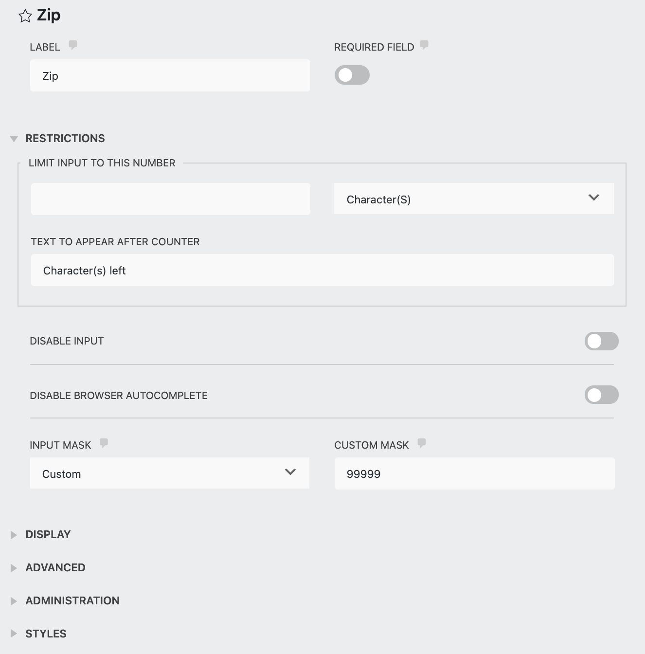 Zip code custom input mask