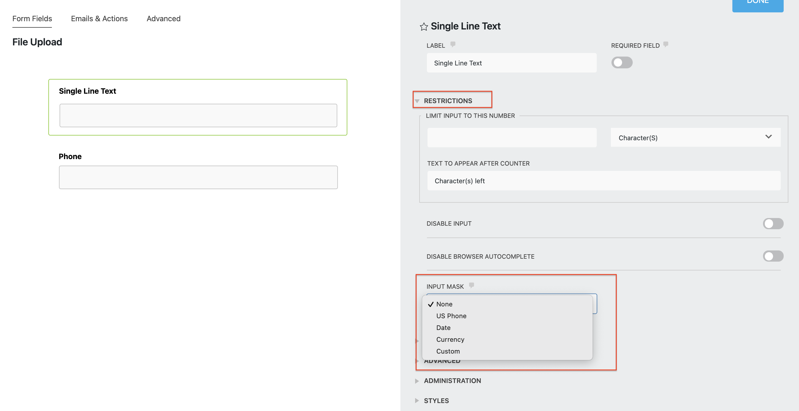 input mask ninja forms