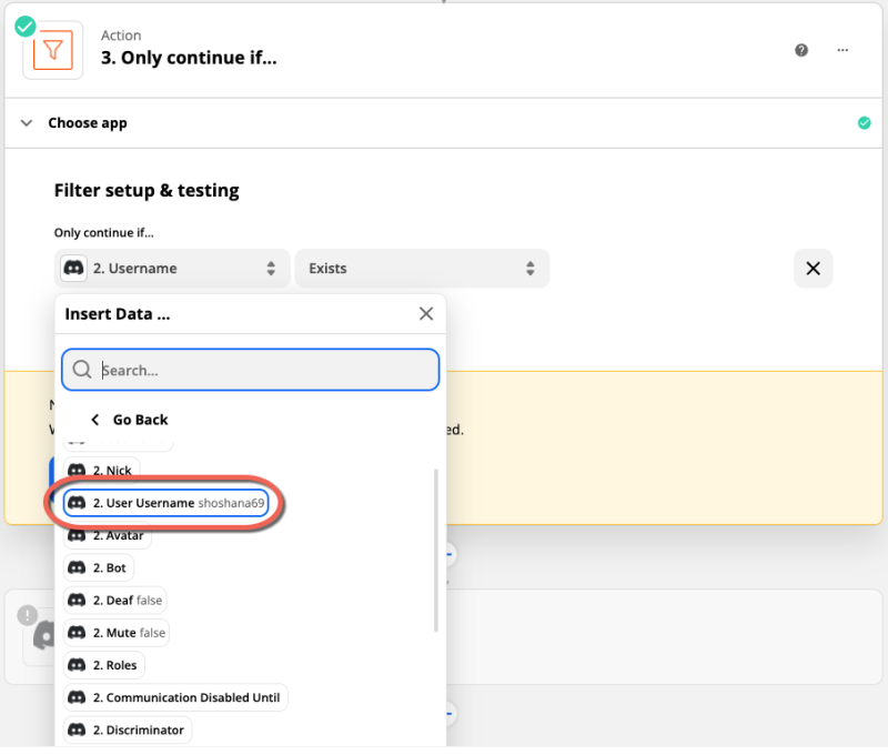 Only continue if action filter in Zapier