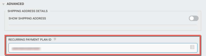 Recurring Payment Plan ID field