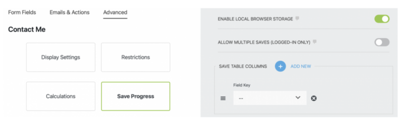 save progress on multi step form