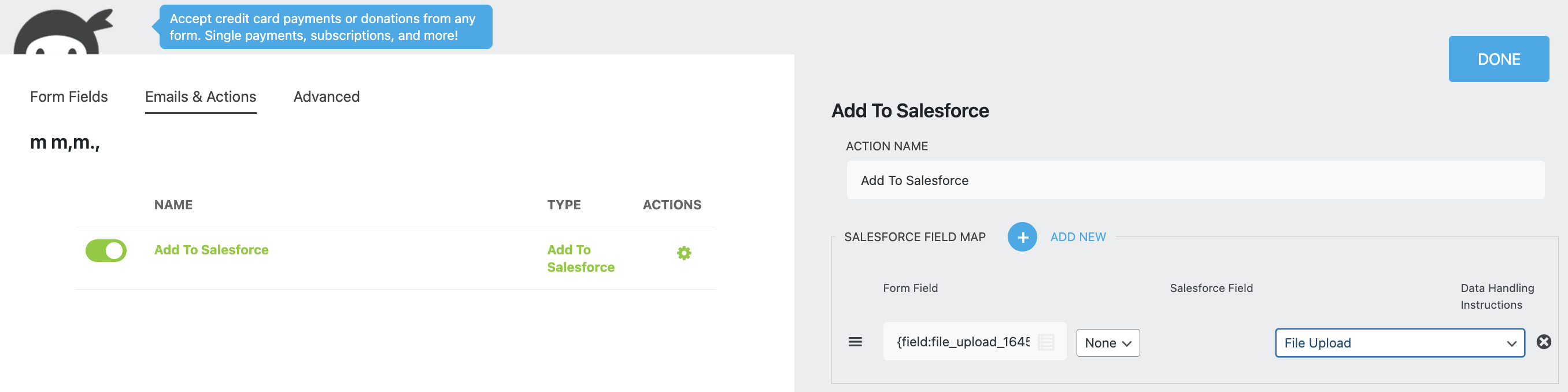 Transferring files to Salesforce from Ninja Forms
