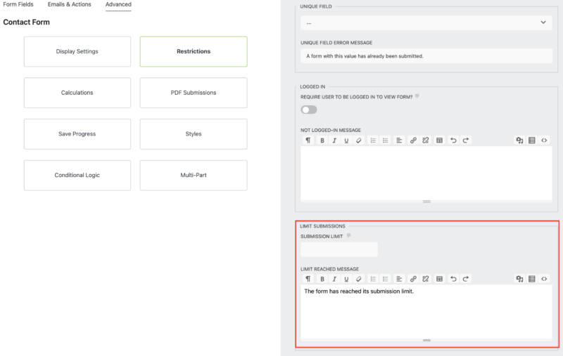limit number of submissions