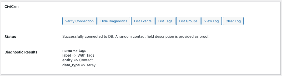 Ninja Forms CiviCRM connection verification settings menu