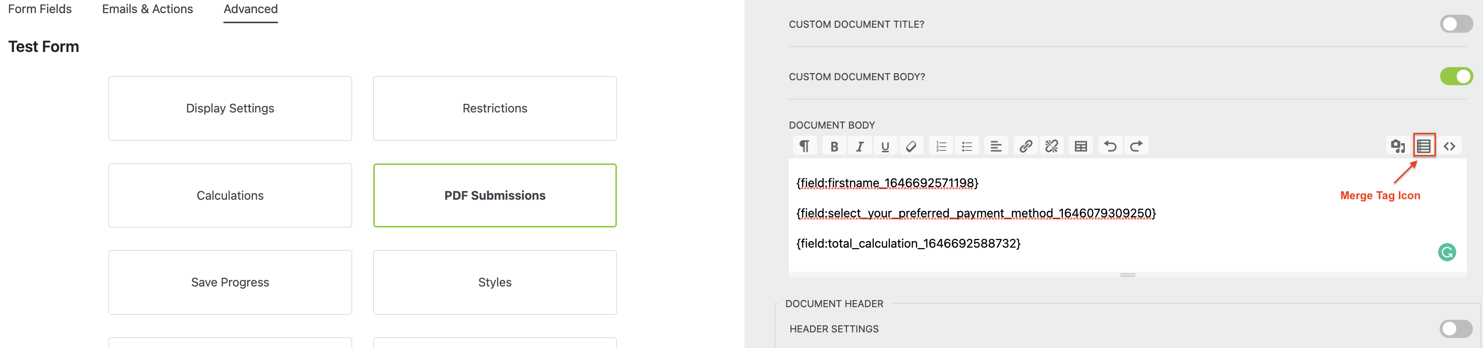 merge tags to customize pdf