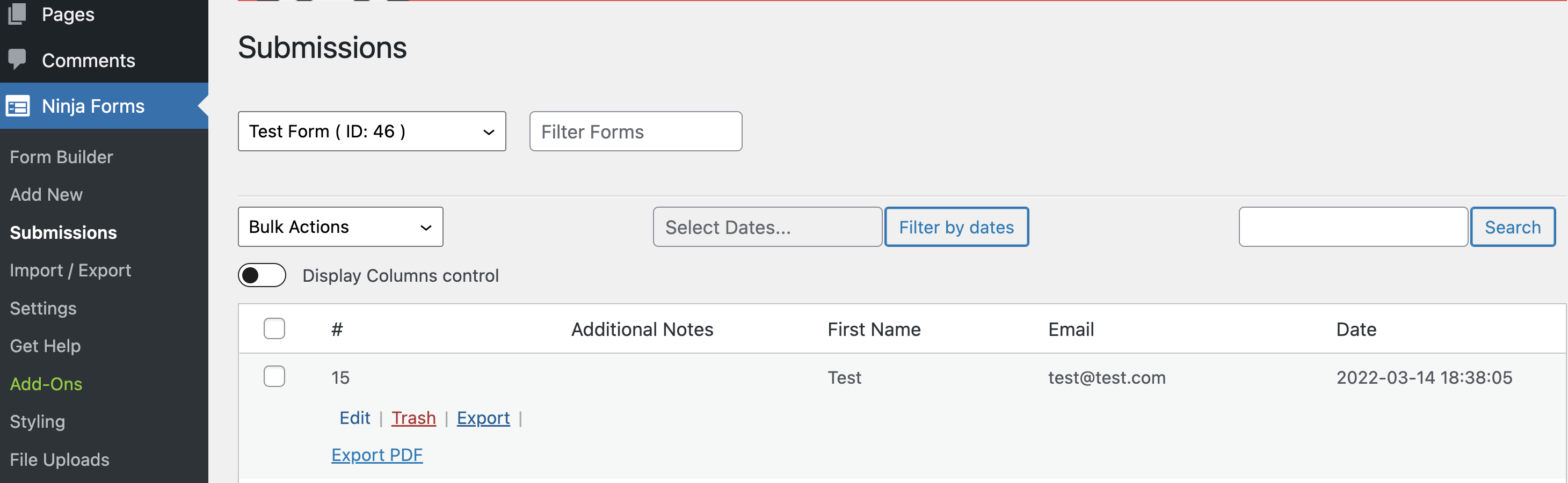 ninja forms submissions