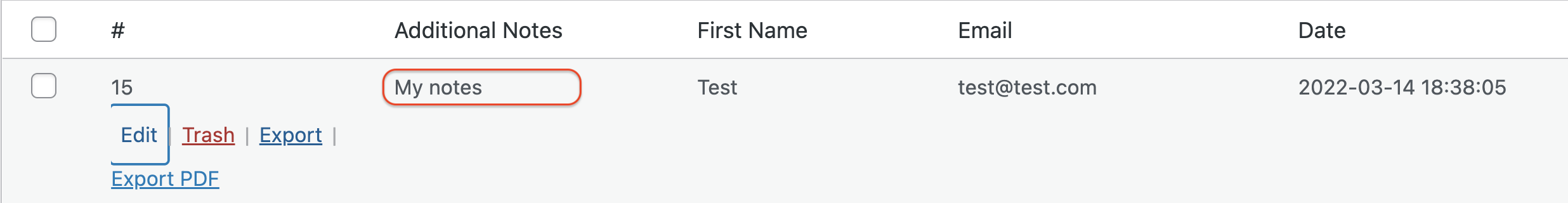 Adding notes to submission