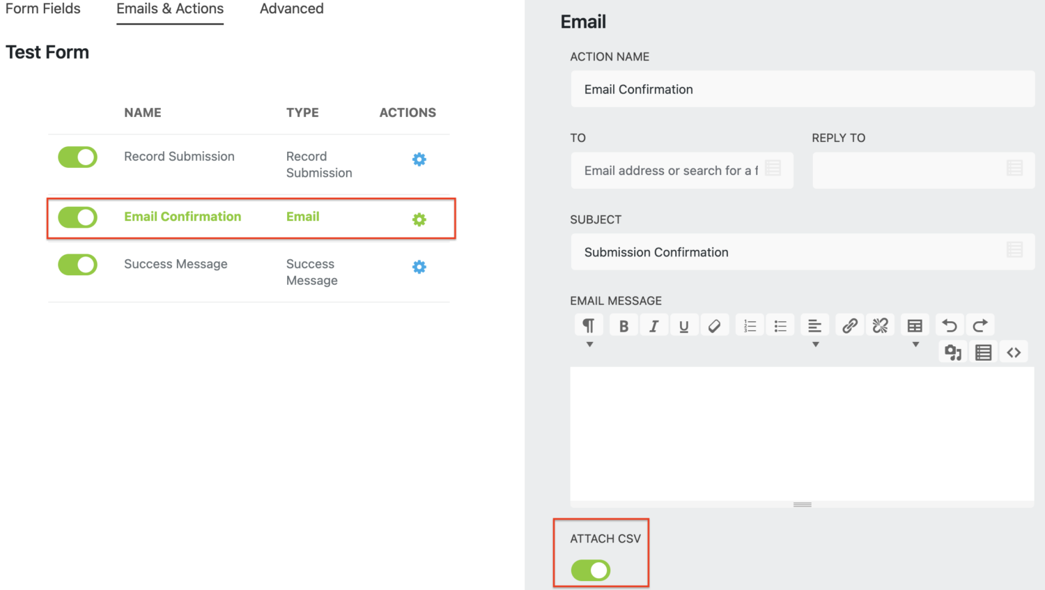 attach CSV of Submission in the email