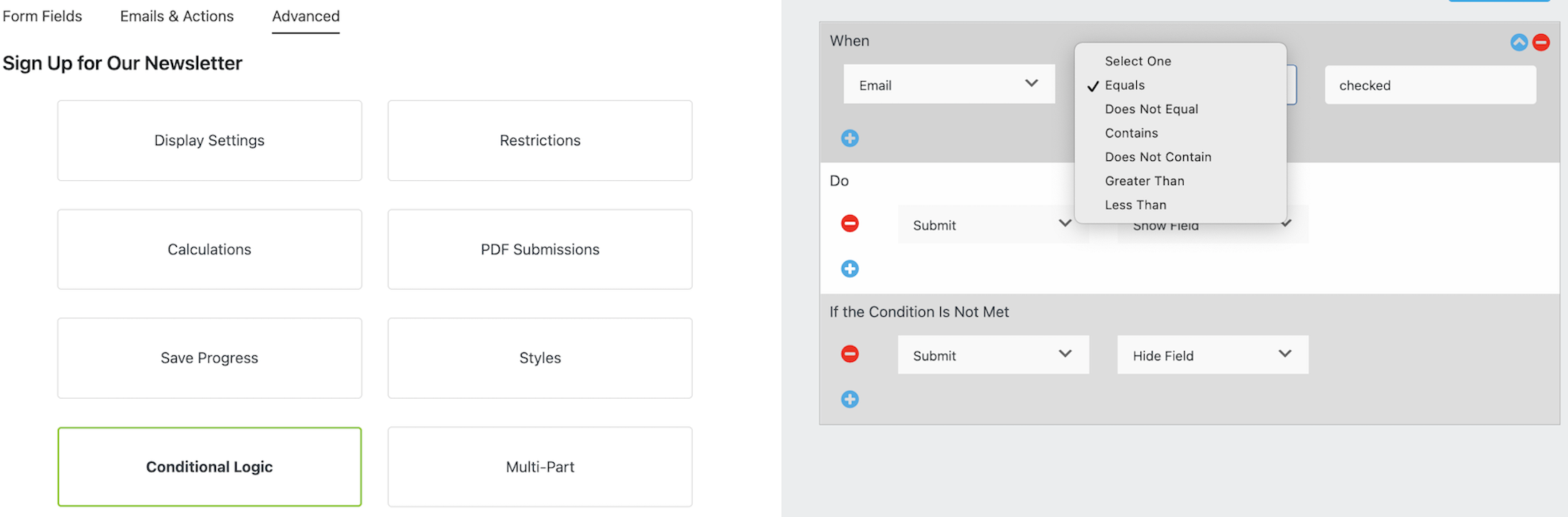 logical operations for email field