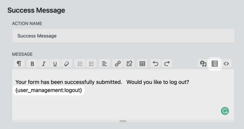 logout link merge tag