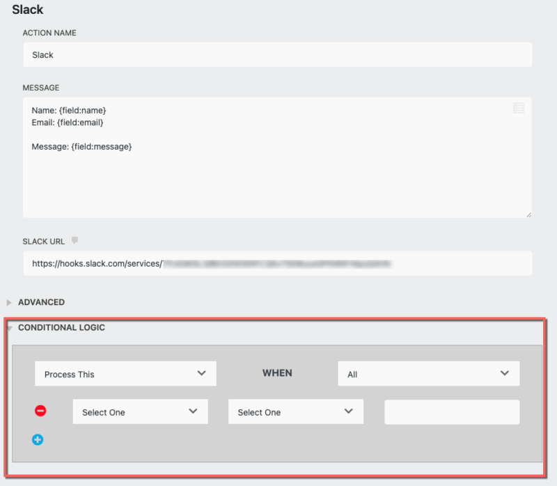 Conditional Logic dropdown in Slack action