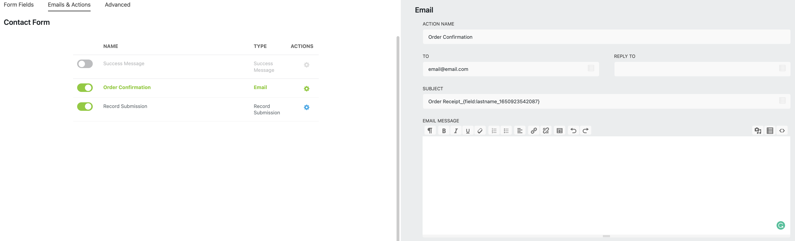 send an email order receipt in wordpress