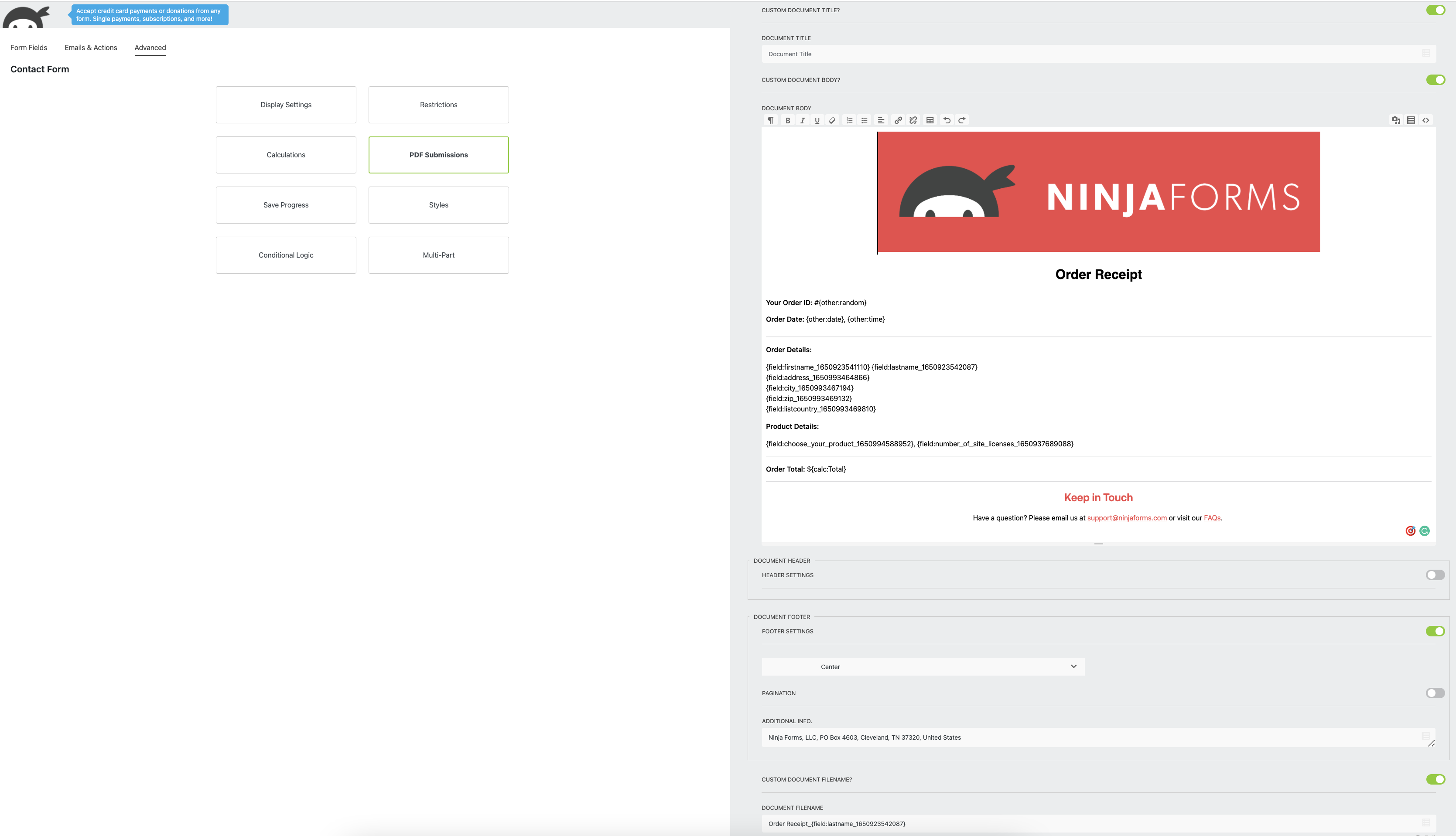 PDF Order Email Receipt