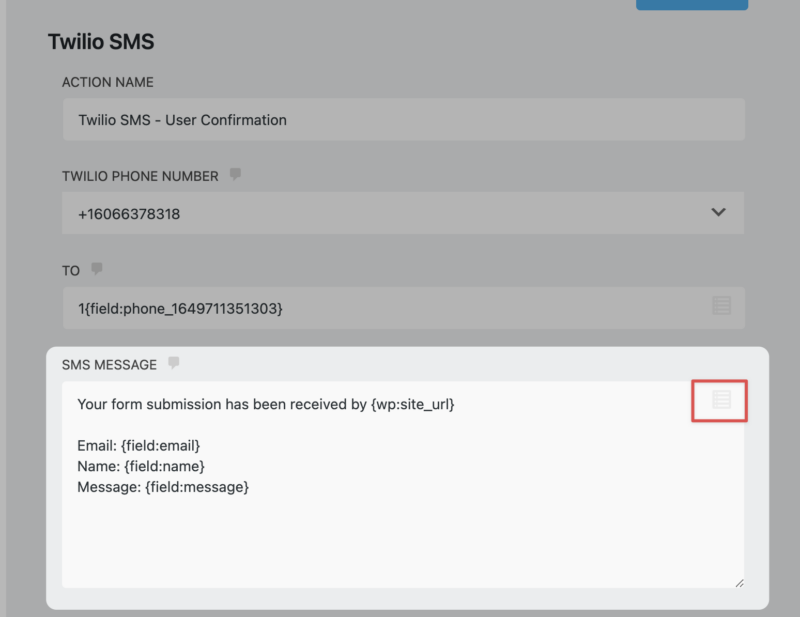 Customized SMS Message field