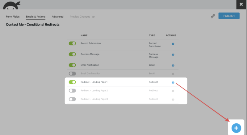 multiple redirect actions, redirect WordPress form
