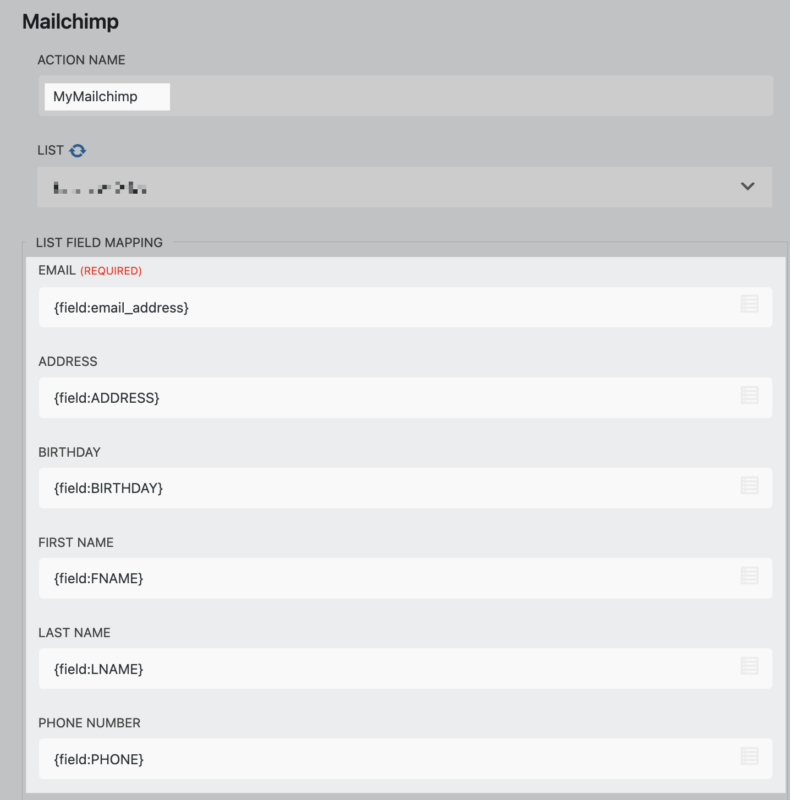 MyMailchimp action, Mailchimp to your WordPress Forms