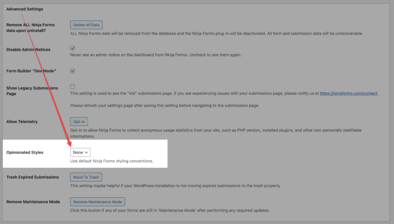 Opinionated Styles setting