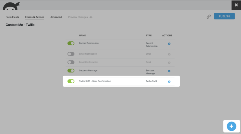 Ninja Forms Twilio SMS action