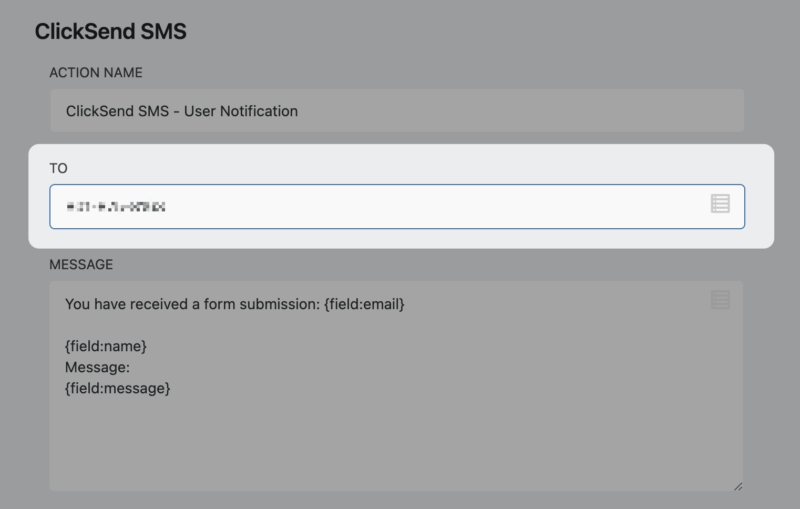 ClickSend action User Notification