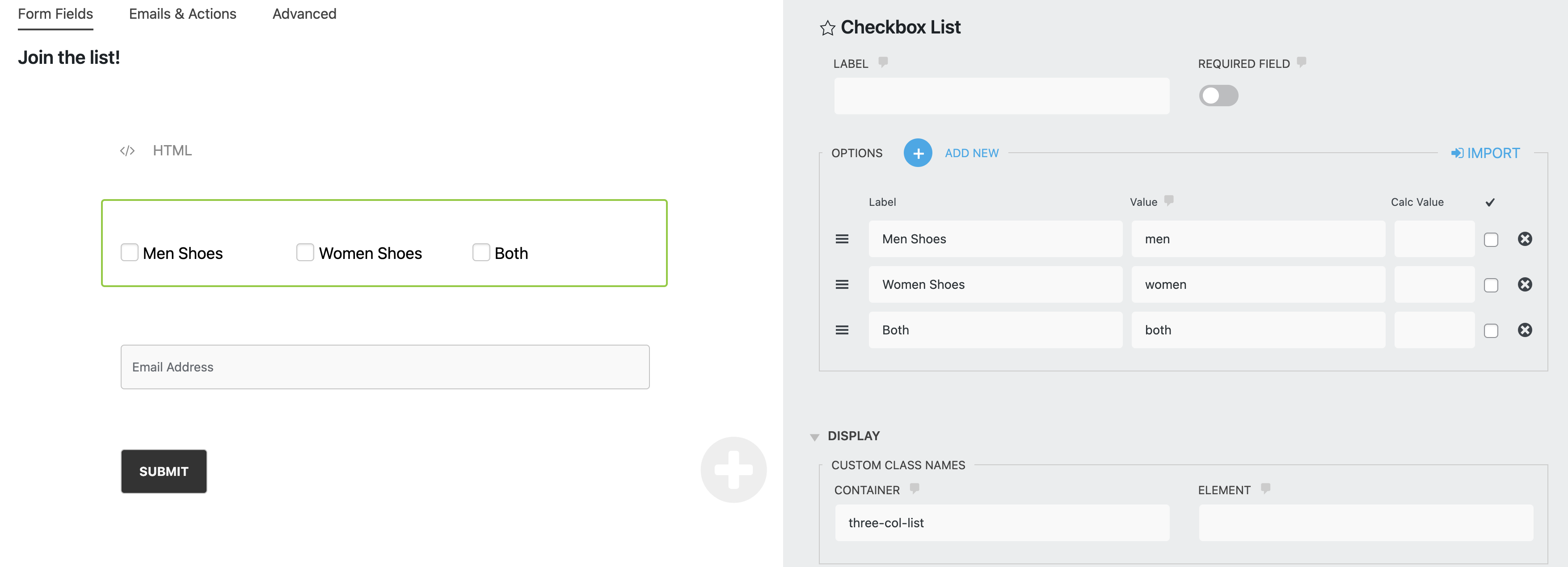 Checkbox List field
