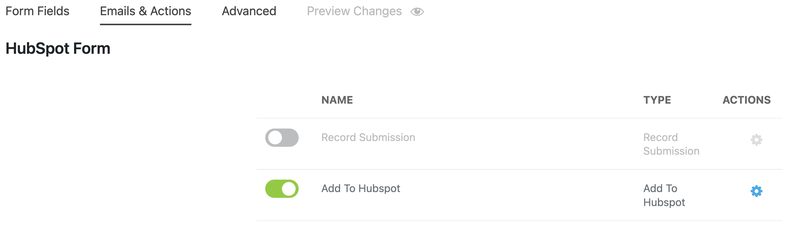 hubspot action in ninja forms