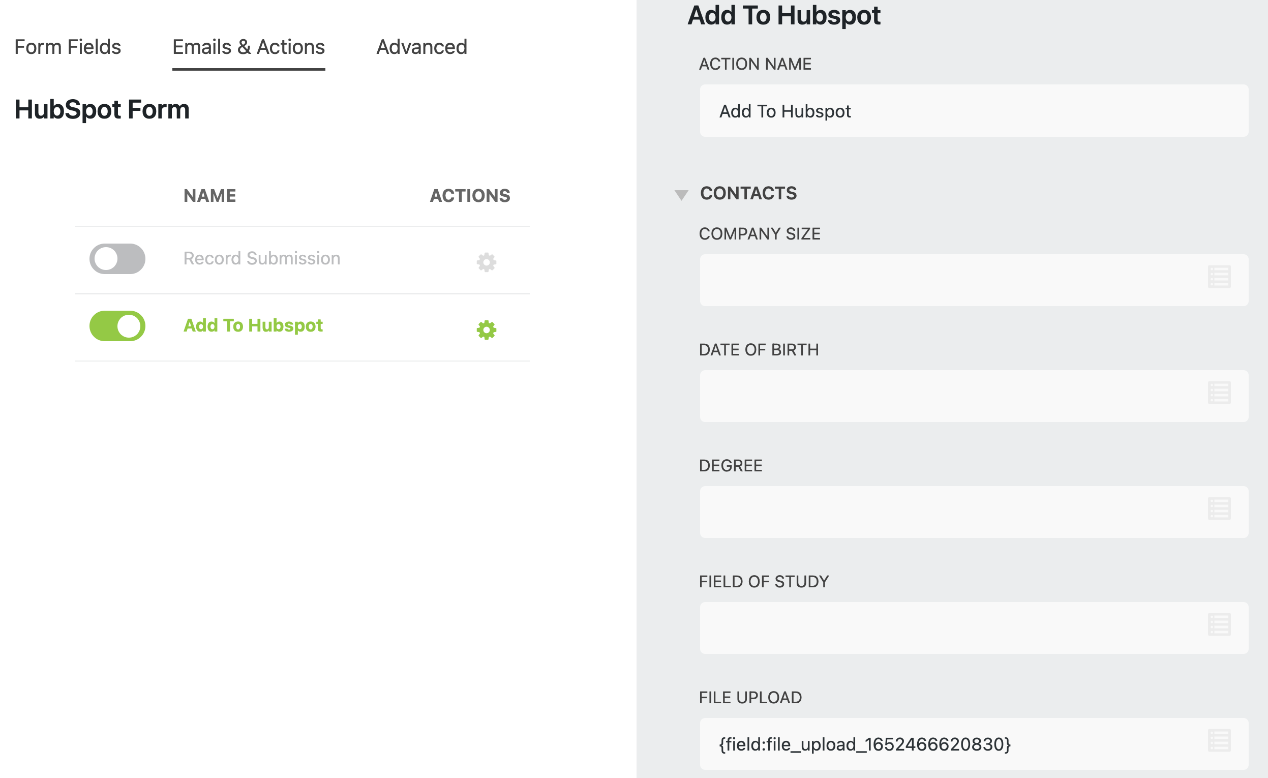 wordpress form to hubspot form