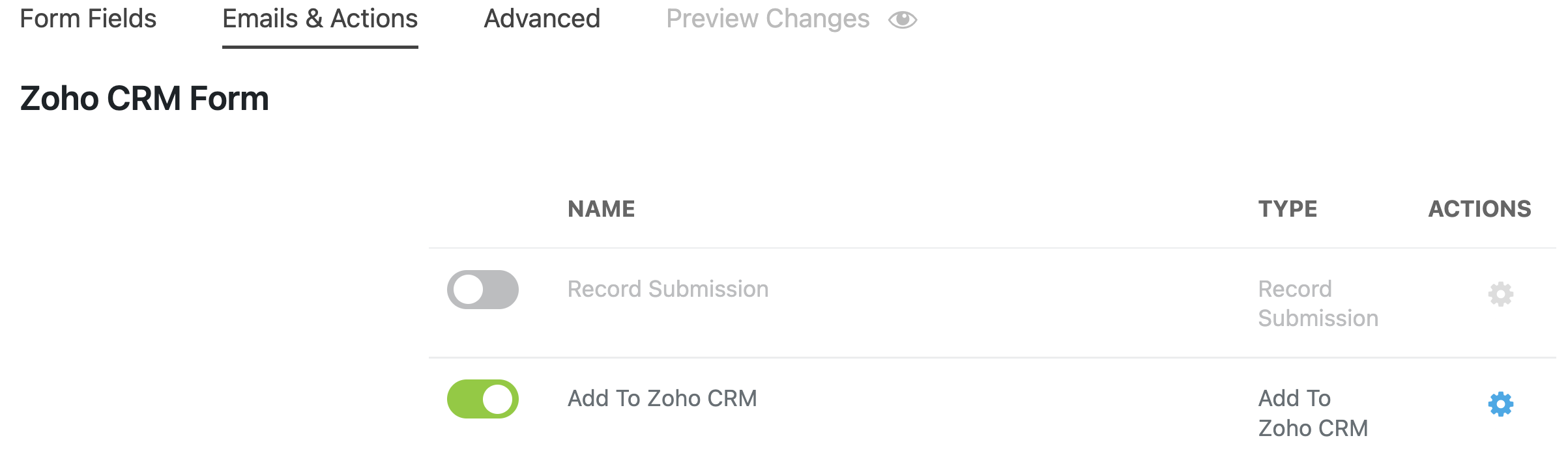 Zoho CRM action in WordPress