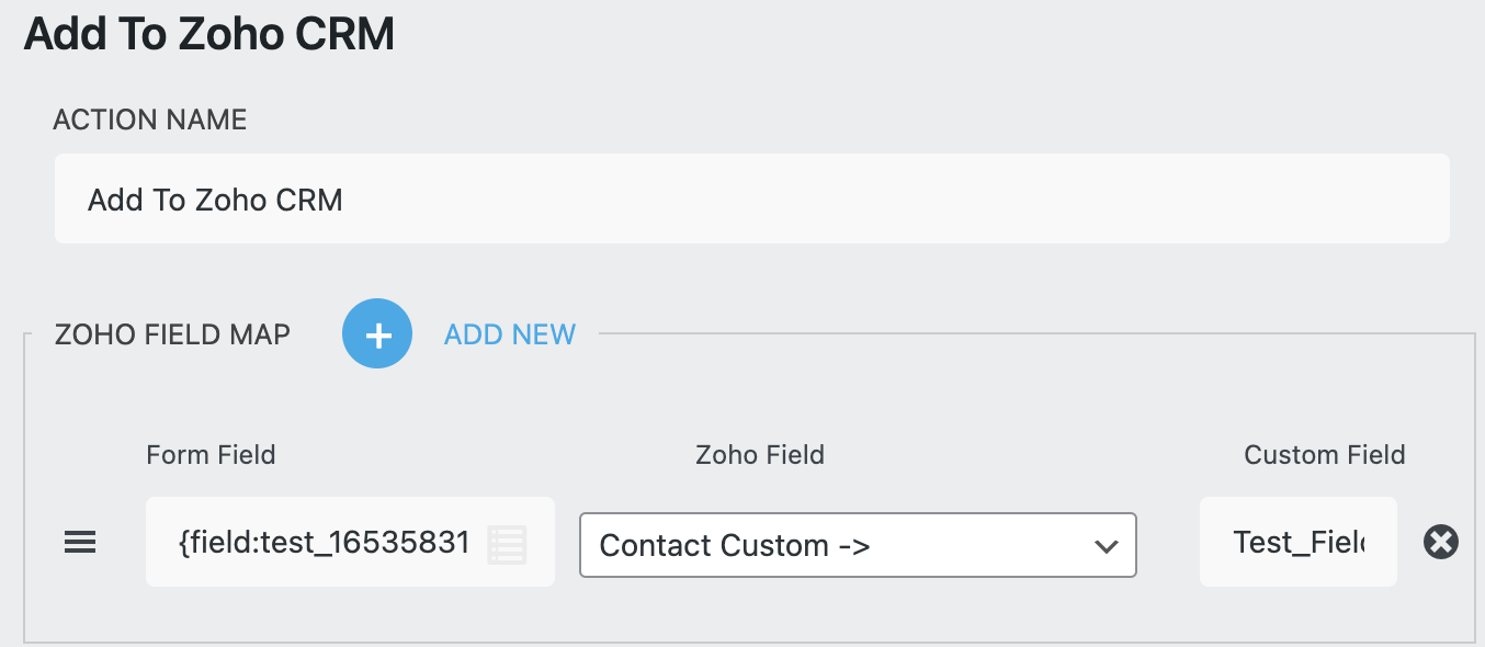 Mapping custom fields to zoho crm from wordpress