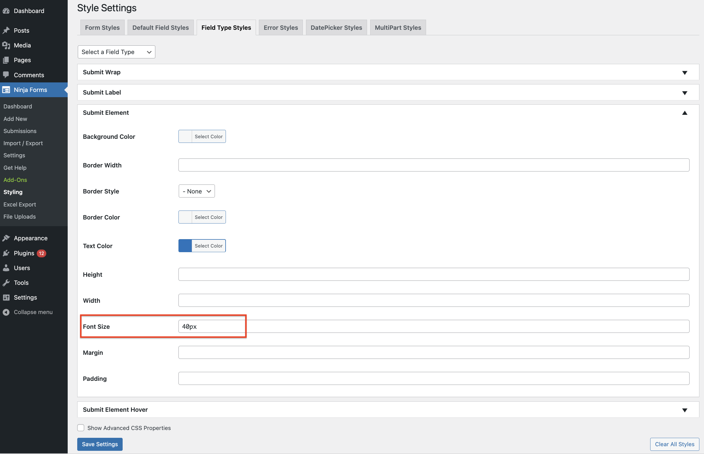 changing the font size of button