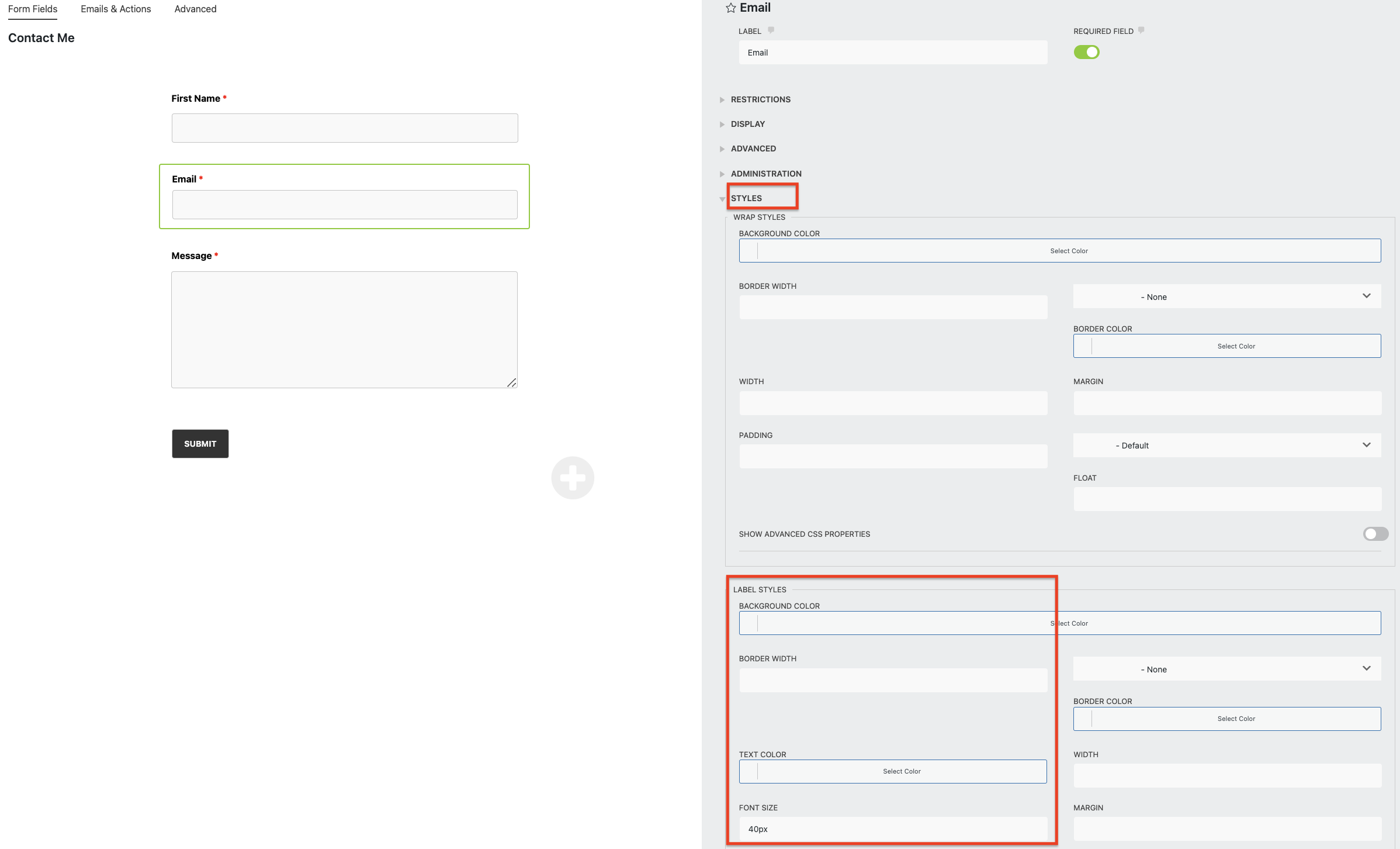 change font size of label