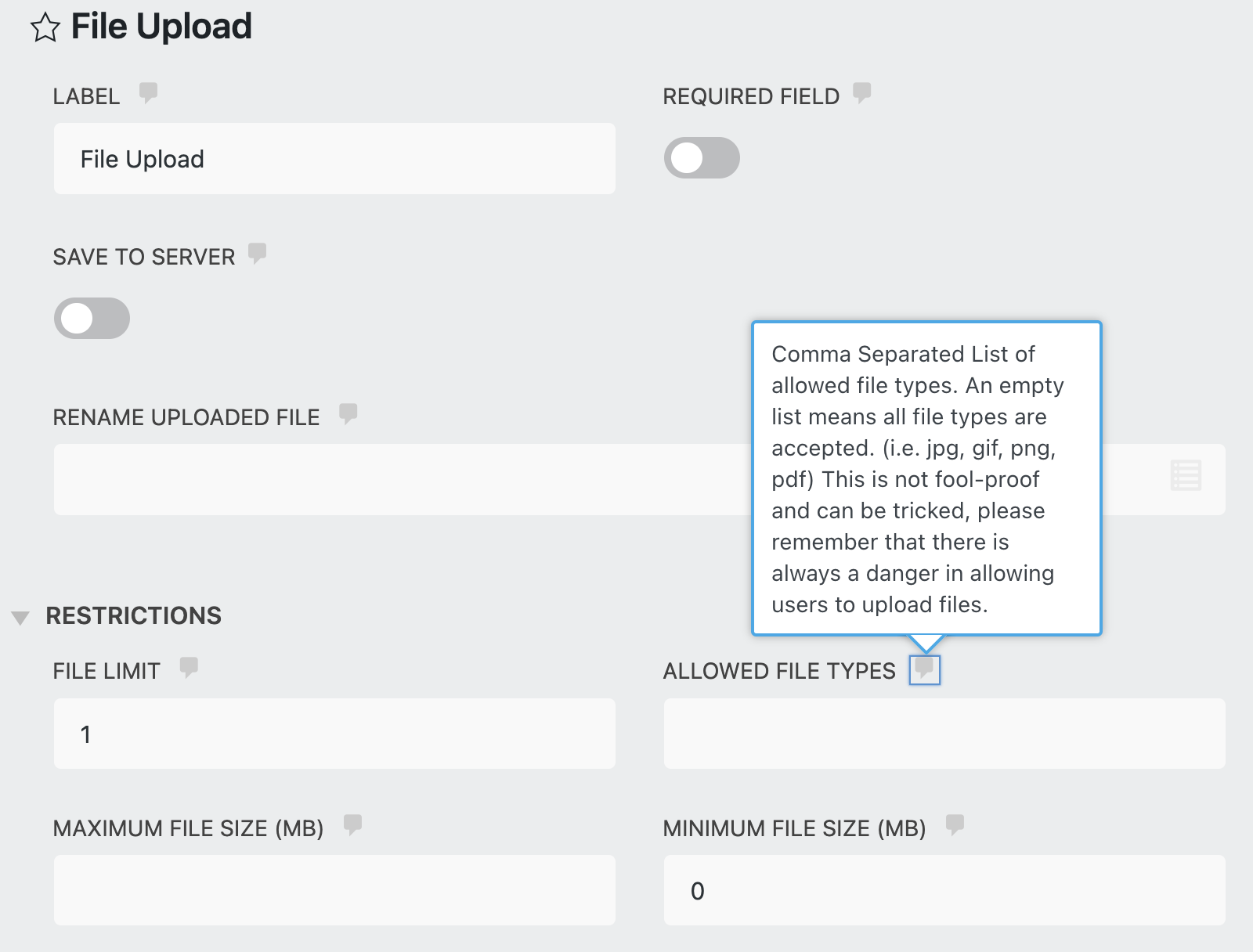restrict uploaded files to wordpress form