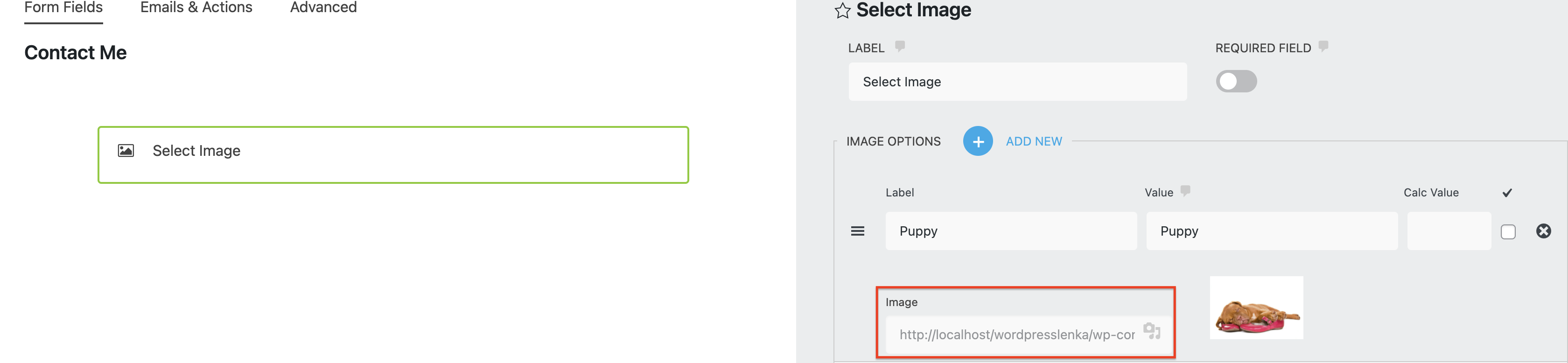 image upload to select image field