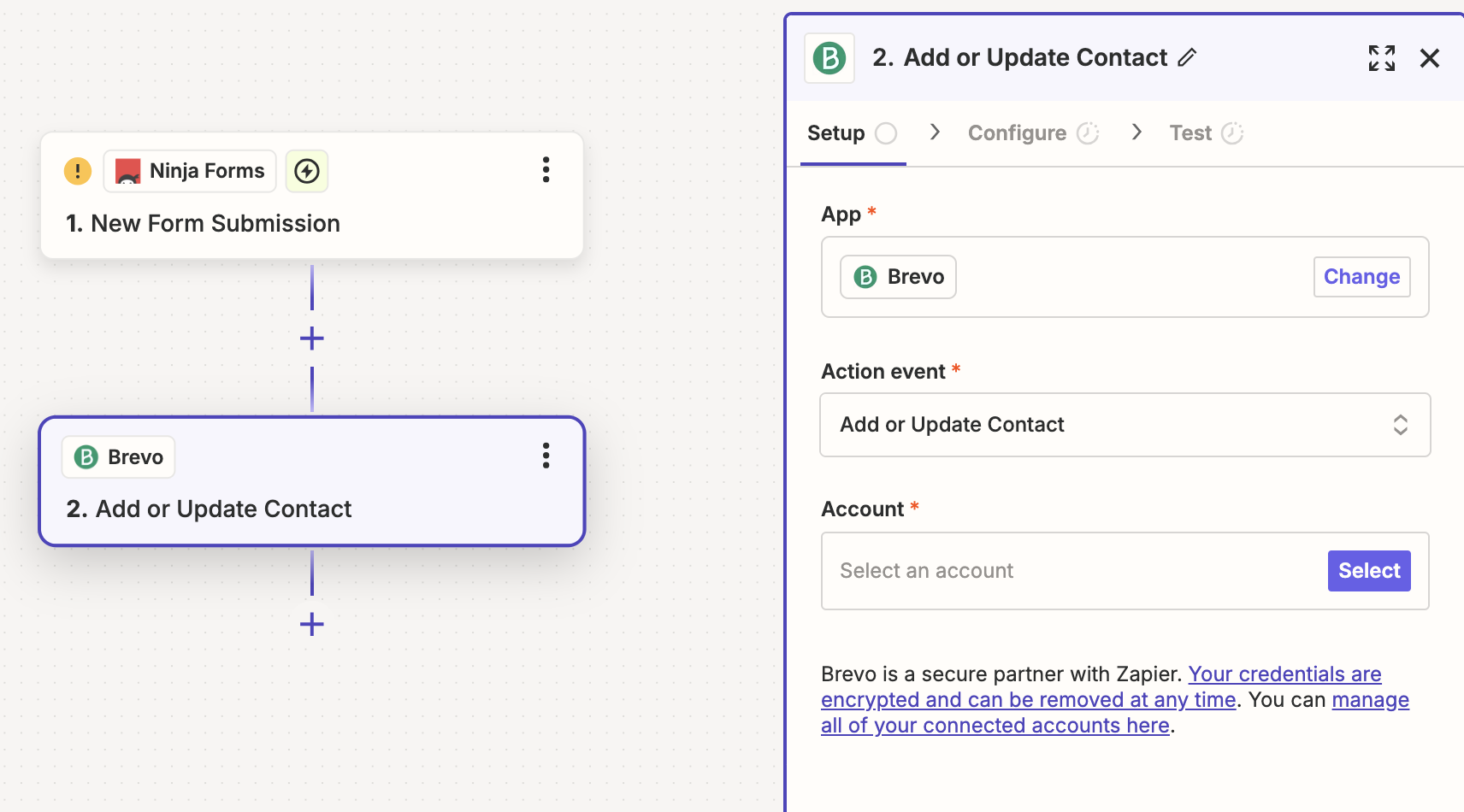 connecting ninja forms to brevo