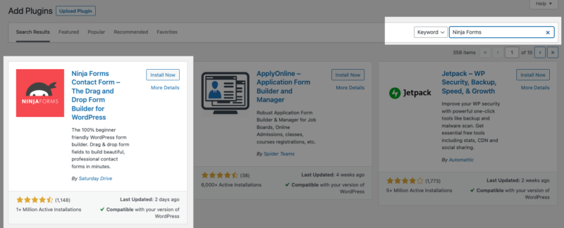 Add Ninja Forms plugin with WordPress