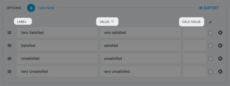 list field column options