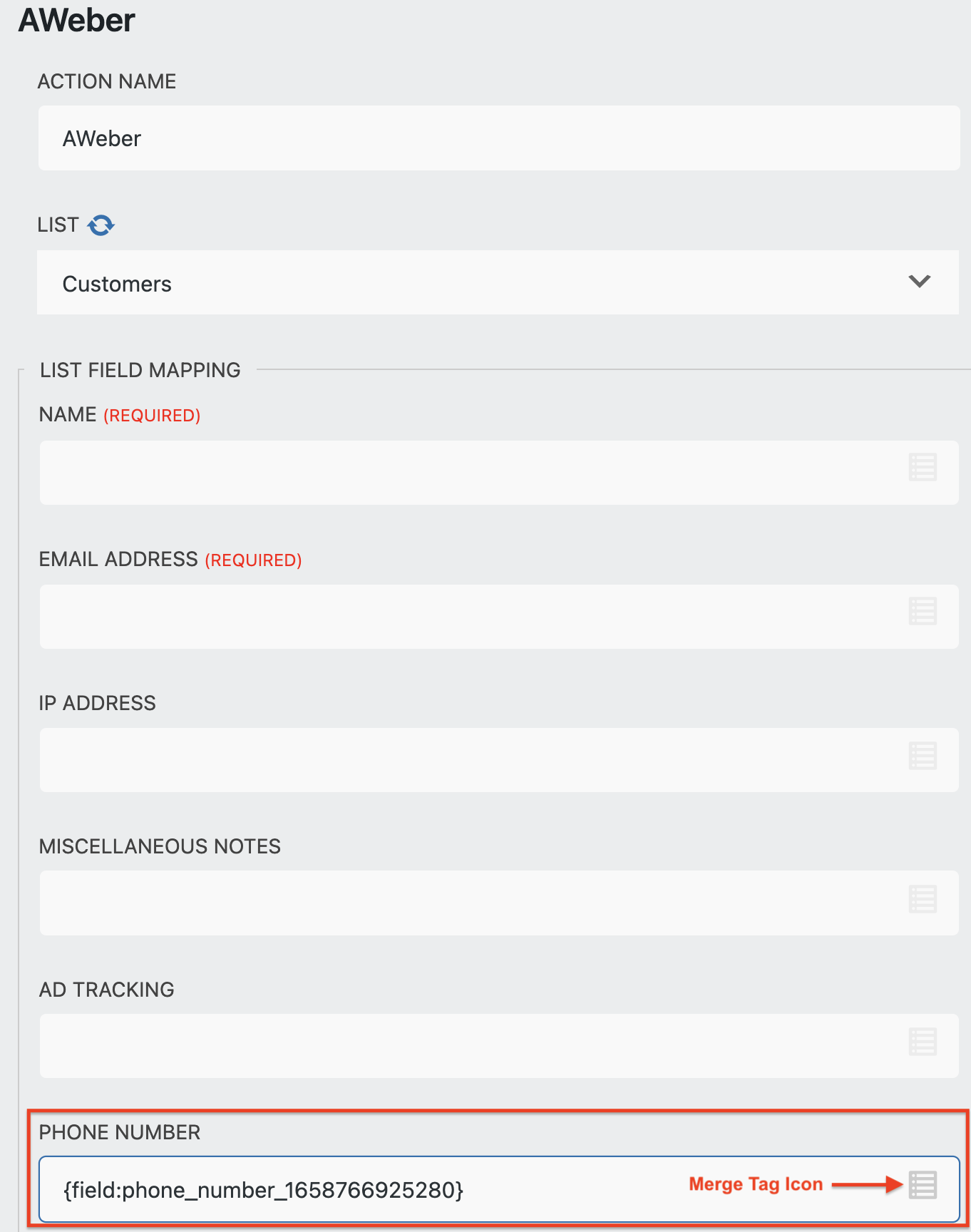 custom fields mapping aweber 